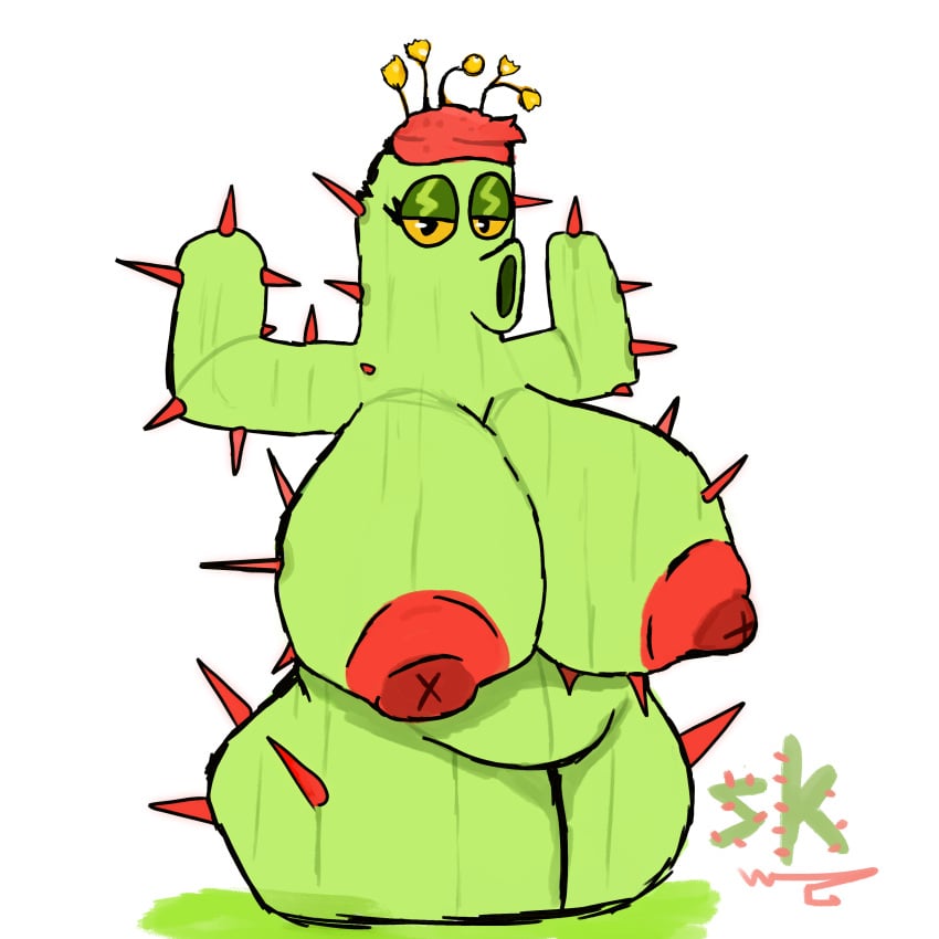 breasts breasts breasts_focus cactus cactus_(pvz) chubby chubby_female el_sick fat_breasts plant_girl plants_vs_zombies popcap_games