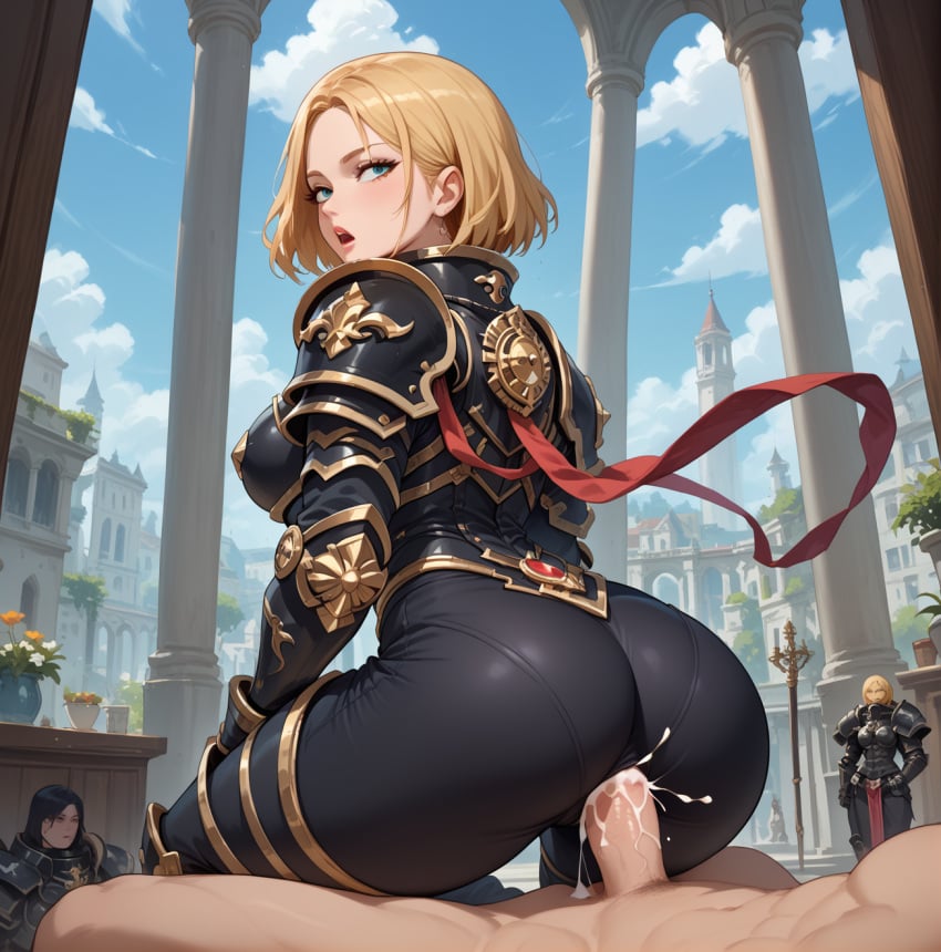 ai_generated armor ass bitch black_pants blonde_hair caked_up cum curvy dat_ass eteeming fat_ass inquisition inquisition_(warhammer_40k) inquisitor inquisitor_(warhammer_40k) male_on_female penis sex short_hair warhammer_(franchise) warhammer_40k