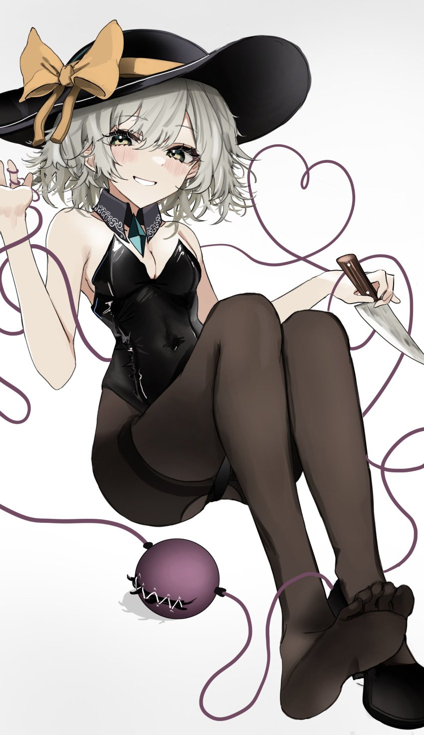 belly_button_visible_through_clothing blush breasts bunnysuit cleavage feet koishi_komeiji looking_at_viewer ougiikun pantyhose smile touhou