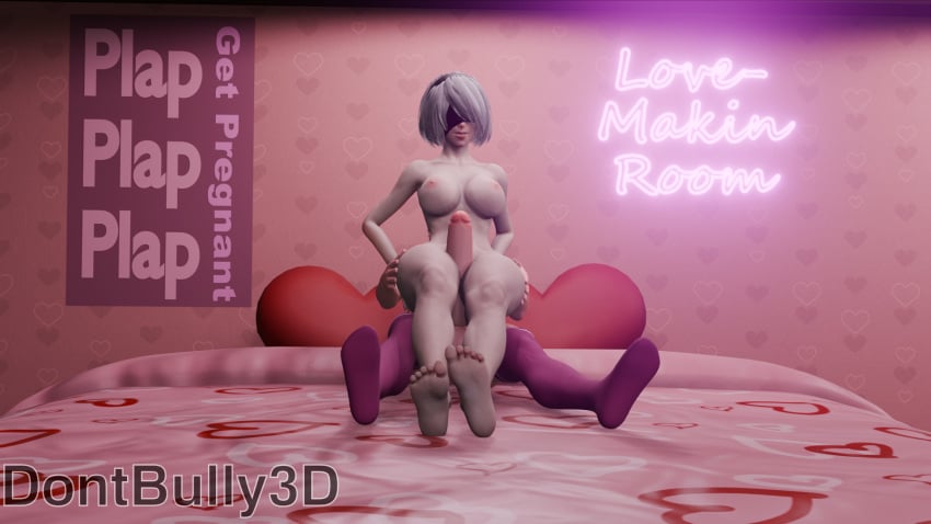 3d 3d_(artwork) azazel_(dont_bully) bed bedroom blender blender_(artwork) blender_(software) cock_between_thighs dont_bully_(artist) femboy femboy_on_female fit_female hands_on_thighs huge_cock hung_femboy intercrural intercrural_sex large_penis light-skinned_female light-skinned_male neon_sign nier:_automata original_character romantic romantic_couple romantic_sex strawberry_blonde_hair thigh_sex white_hair wholesome yorha_2b