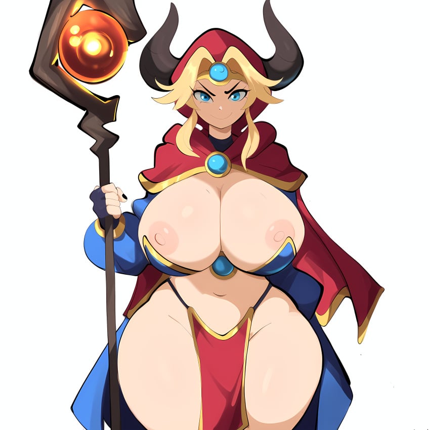 1girls ai_generated fantasy female female_only huge_breasts mage mullon nameless_character nipples novelai original solo staff voluptuous wide_hips