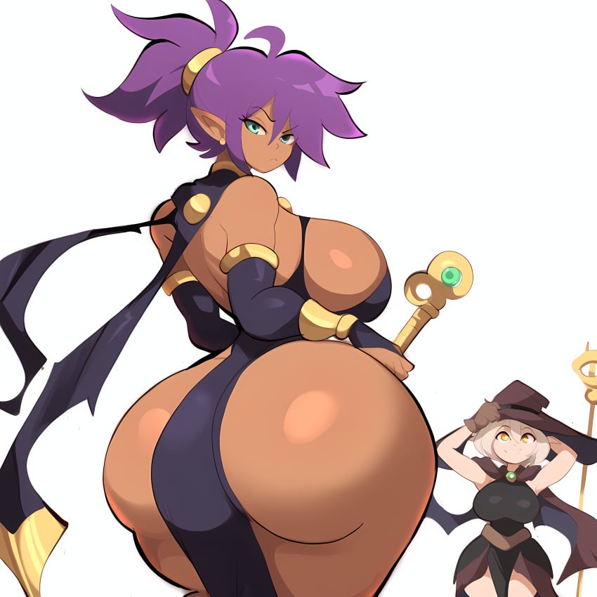 2girls ai_generated ass big_ass dark-skinned_female dark_elf dark_skin dat_ass elf fantasy female female_only huge_ass huge_breasts mullon nameless_character novelai original purple_hair solo that_ass_was_fat voluptuous wide_hips