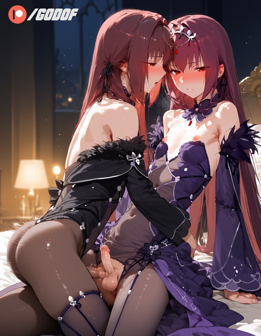 2boys ai_generated cute fate/grand_order fate_(series) godof patreon rule_63 scathach_(fate) scathach_skadi sissy small_breasts small_penis trap