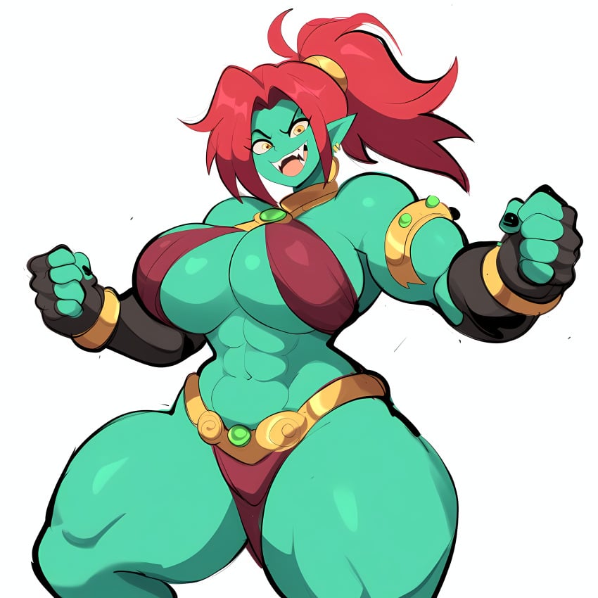 1girls abs ai_generated fantasy female female_only green_body green_skin huge_breasts mullon muscular muscular_female nameless_character novelai orc orc_female original solo thick_thighs voluptuous wide_hips