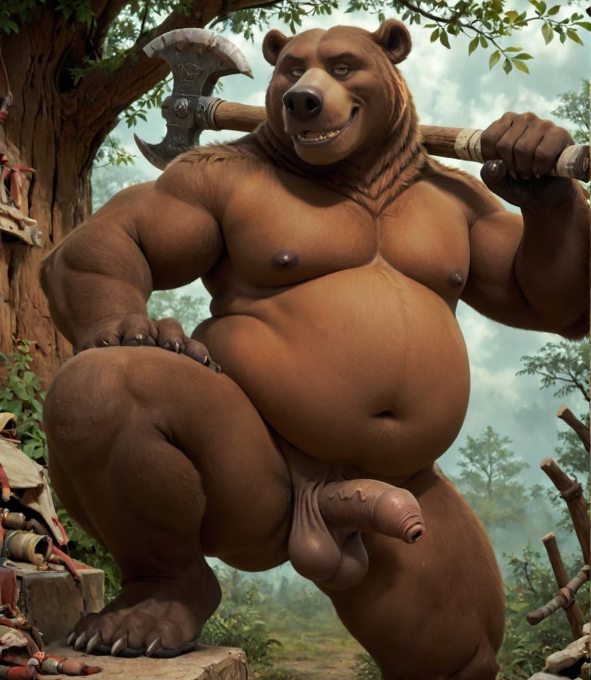 1male ai_generated anthro balls bear bear_boy bear_ears belly big_belly big_breasts big_muscles breasts claws fat foreskin forest forest_background furry futa_only gay gay_male grizzly_bear looking_at_viewer male naked_anthro naked_male nipples paws penis smile solo solo_focus solo_male uncircumcised uncircumcised_penis uncut ursid ursine xrim93303540