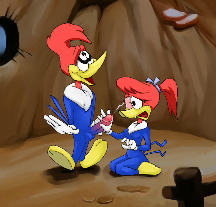 anthro anthro_only avian beak big_breasts bird blue_eyes breasts cum dragonfu erect_nipples fellatio female hair nipples non-mammal_breasts nude one_eye_closed oral red_hair sex the_woody_woodpecker_show universal_studios winnie_woodpecker woodpecker woody_woodpecker