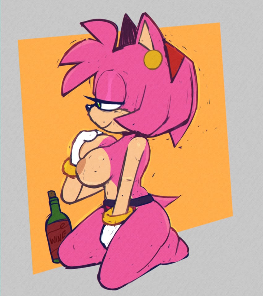 1girls amy_rose female female_only monamania sega shirtless sonic_(series) sonic_the_hedgehog_(series) topless
