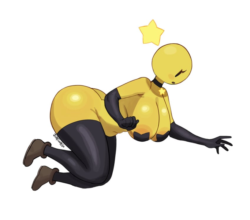big_ass big_boobs big_breasts big_butt black_gloves choker collar floating junfreaky latex_clothing mario_(series) mario_and_luigi_(series) nipple_tape star starlow thick_thighs thighhighs tummy yellow_body yellow_skin