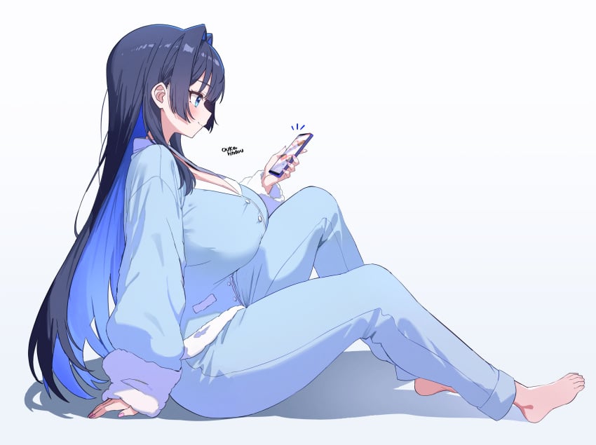alternate_version_available breasts hololive hololive_english o-rindou5100 ouro_kronii pajamas virtual_youtuber vtuber