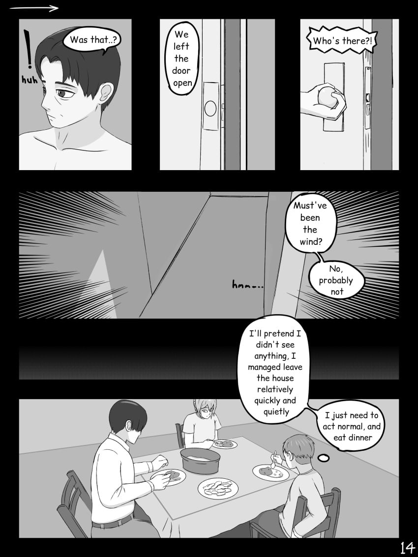 2boys boner comic comic_page cucked_by_father cuckold cuckolding cum_in_ass cum_on_hand cumming cumming_from_anal_sex dad_and_son dad_fucking daddy daddy_and_twink daddy_kink english_text father_and_son femboy femboysub feminine_male gay greyscale incest male male_masturbation masturbation monochrome multiple_boys multiple_males ntr panicking peeping peeping_tom standing_sex sweetpotat0 trap yaoi