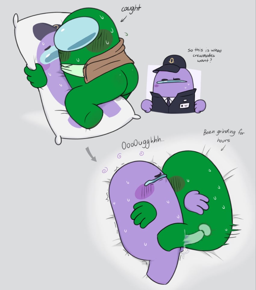 among_us among_us_(on_guard) body_pillow butt cum green_(among_us) internal_view penetration penis pillow_humping purple_(among_us)