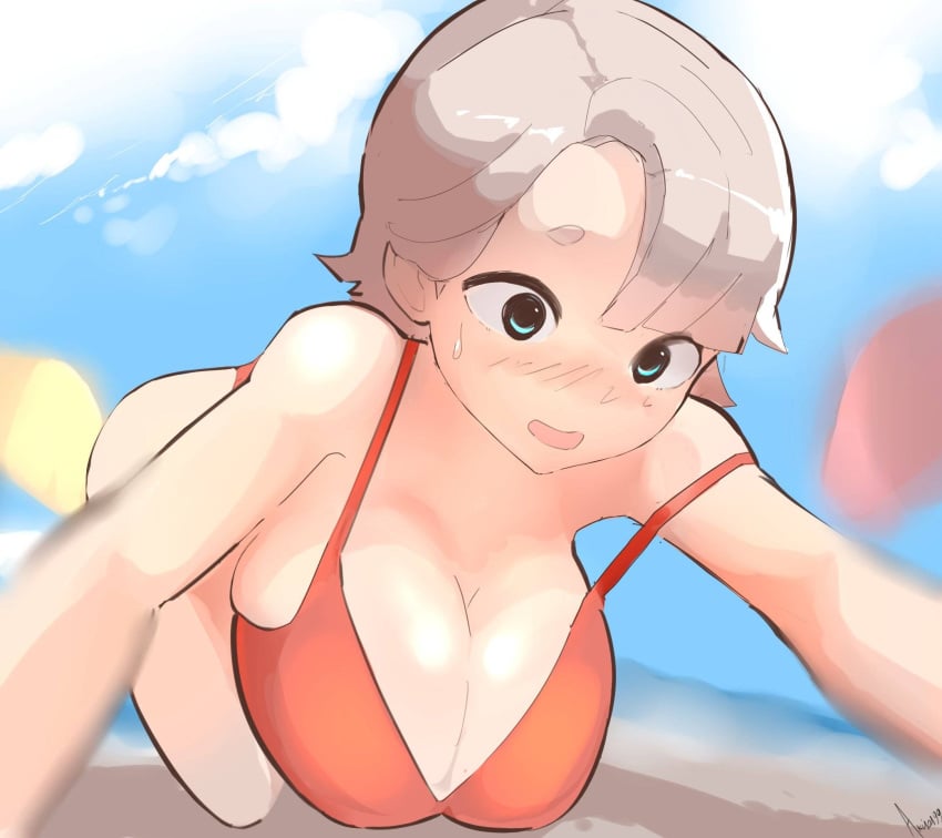 /// 1girl 1girls akisas99 arm_support big_boobs big_breasts bikini bikini_only bikini_top blue-eyed_female blue_eyes blue_sky blush_face blush_lines blushing blushing_at_viewer blushing_female blushing_lines breasts busty busty_female busty_girl cleavage clouds dangling_breasts day daylight daytime female female_only flushed flushed_cheeks flushed_face grey-haired_female grey_eyebrows grey_hair hanging_breasts hi_res high_res high_resolution highres huge_breasts landscape large_boobs large_breasts oc open_mouth original original_art original_artwork original_character original_female_character parted_lips red_bikini red_bikini_top red_swimsuit red_swimwear sky string_bikini sun sunlight sunny swimsuit swimwear tongue
