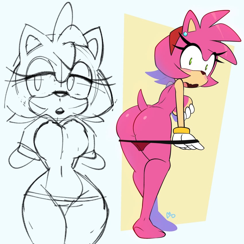 1girls amy_rose ass breasts covering_breasts female hands_on_breasts monamania panties_down sega shirtless sketch sonic_(series) sonic_the_hedgehog_(series) topless undressing