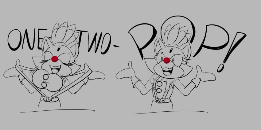 big_breasts blaze_the_cat breasts clown clown_girl clown_nose fake_breasts flat_chest nervous nervous_expression nervous_face nervous_smile rougethedaisy sketch small_breasts sonic_(series) sonic_the_hedgehog_(series) sound_effects suspenders