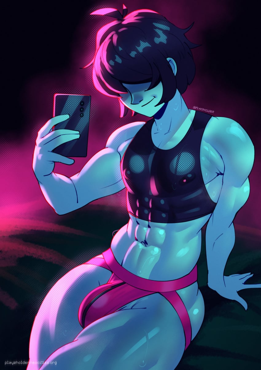 bulge deltarune femboy jockstrap kris_(deltarune) playzholder selfie toned toned_body toned_femboy twink undertale_(series)