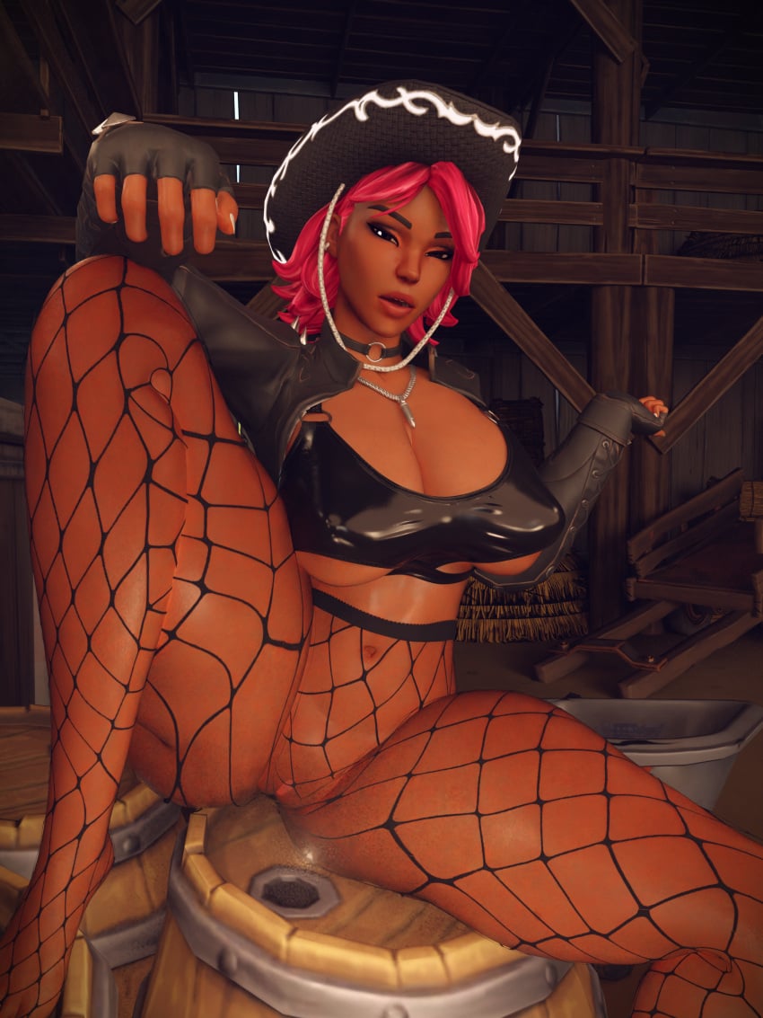 1girl big_ass big_breasts big_butt big_thighs calamity_(fortnite) dark-skinned_female dark_skin epic_games female fishnets fortnite horny omen_hunter_calamity_(fortnite) solo solo_female tc_astatine twitter_link