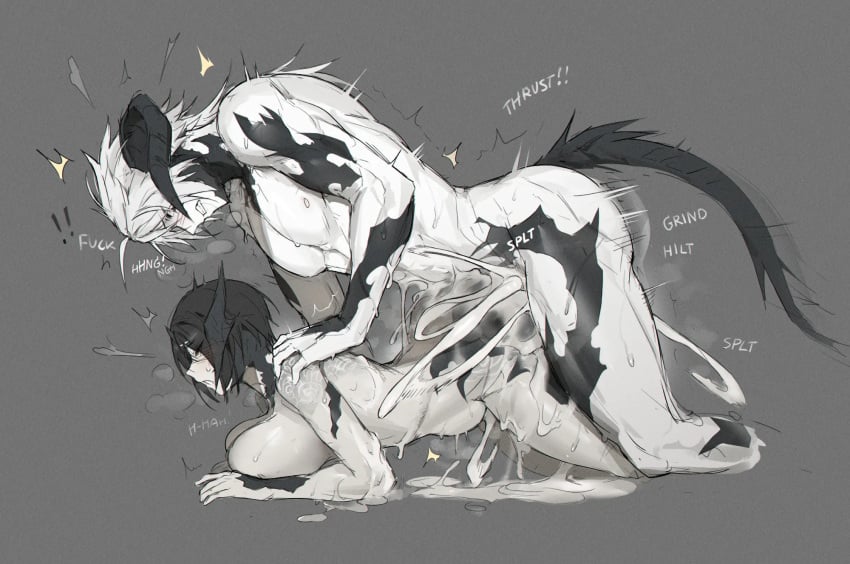 au_ra cum_everywhere cum_explosion cum_puddle doggy_style femsub final_fantasy_xiv implied_sex multiple_ejaculations stomach_bulge