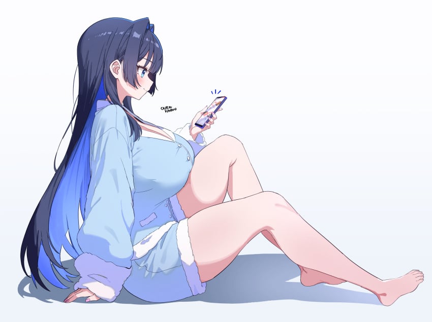alternate_version_available breasts hololive hololive_english o-rindou5100 ouro_kronii pajamas virtual_youtuber vtuber