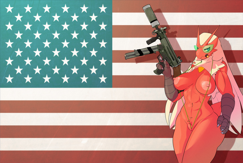 1girls 2016 abs american_flag anthro anthrofied areola areolae ass avian beak big_breasts bikini bird blaziken blonde_hair blue_eyes breasts cigar clothing erect_nipples eyelashes eyewear female female_only firearm flag glasses gun hair hand_on_hip holding_object holding_weapon looking_at_viewer lysergide mouth_hold muscular muscular_female nintendo nipple_slip nipples pokemon pokemon_(species) pokemon_rse pokemorph pussy ranged_weapon red_background red_feathers simple_background sling_bikini smoking solo standing string_bikini submachine_gun suppressor swimsuit tail ump45 video_games weapon wide_hips