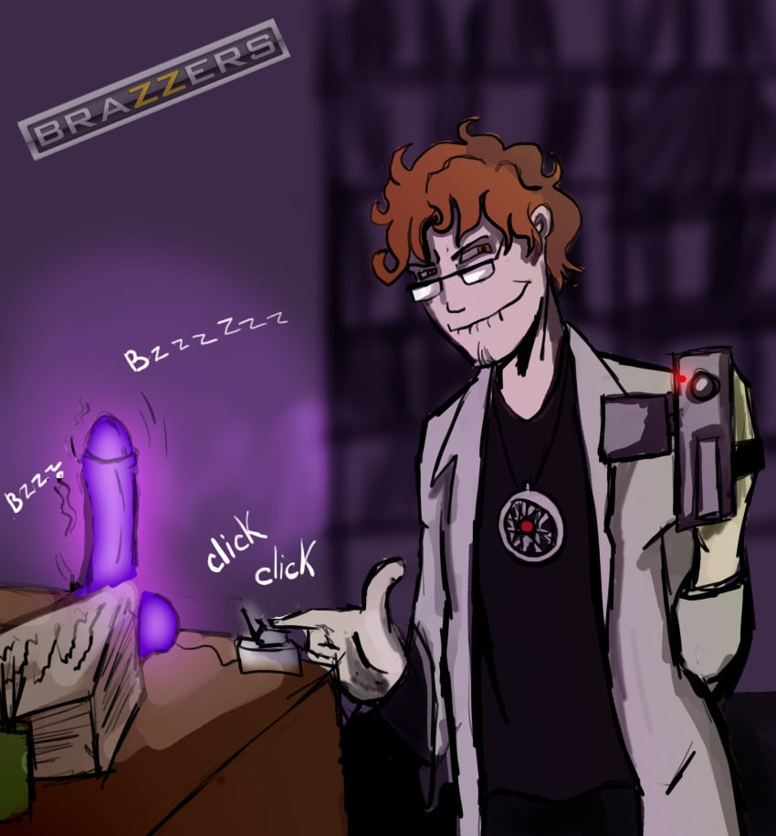 1boy 2d brazzers bruh camera dildo document documents english_text glasses jack_bright jewelry labcoat light-skinned_male light_skin male male_only necklace office onomatopoeia orange_eyes orange_hair paper recorder red_hair scp-963 scp-963-1 scp_containment_breach scp_foundation scp_scientist sex_toy silly silly_face solo tape_recorder text third_subdivision_studios