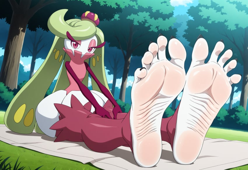 ai_generated anthro ass background barefoot beach black_toenails brown_eyes cute cute_face eye_contact feet feet_focus feet_together foot_fetish forest fuealahomg furry green_hair happy high_resolution leggings legs nature nature_background pokemon pokemon_(creature) pokemon_(species) pov pov_eye_contact red_eyes sexy sexy_pose showing_feet showing_soles shy sitting sitting_on_floor soles solo solo_focus spread_toes thighs toenails toes tsareena wrinkled_soles