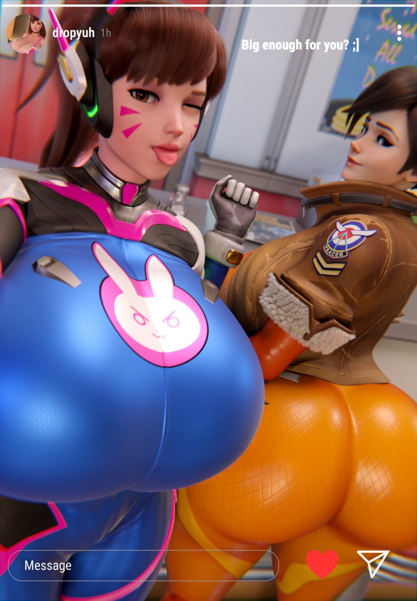 2025 2girls 3d_model 3d_render ;] ass ass_bigger_than_head ass_focus big_ass big_breasts big_butt blizzard_entertainment blue_eyes boobs breasts brown_eyes brown_hair bubble_ass bubble_butt butt d.va dat_ass dropyuh_(artist) dumptruck_ass dumptruck_butt fat_ass fat_butt female female_only gear gigantic_ass gigantic_breasts gigantic_butt gloves gyat huge_ass huge_breasts huge_butt large_ass large_breasts large_butt long_hair looking_at_viewer looking_back looking_pleasured massive_ass massive_breasts massive_butt one_eye_closed orange_eyes overwatch phone_screen pink_lips pink_lipstick pony_tail ponytail selfie shiny_ass shiny_breasts shiny_butt shiny_hair shiny_skin short_hair smile smiling smiling_at_viewer text tight_clothes tight_clothing tight_suit tongue tongue_out tracer video_game video_game_character white_skin white_skinned_female wide_ass wink winking winking_at_viewer