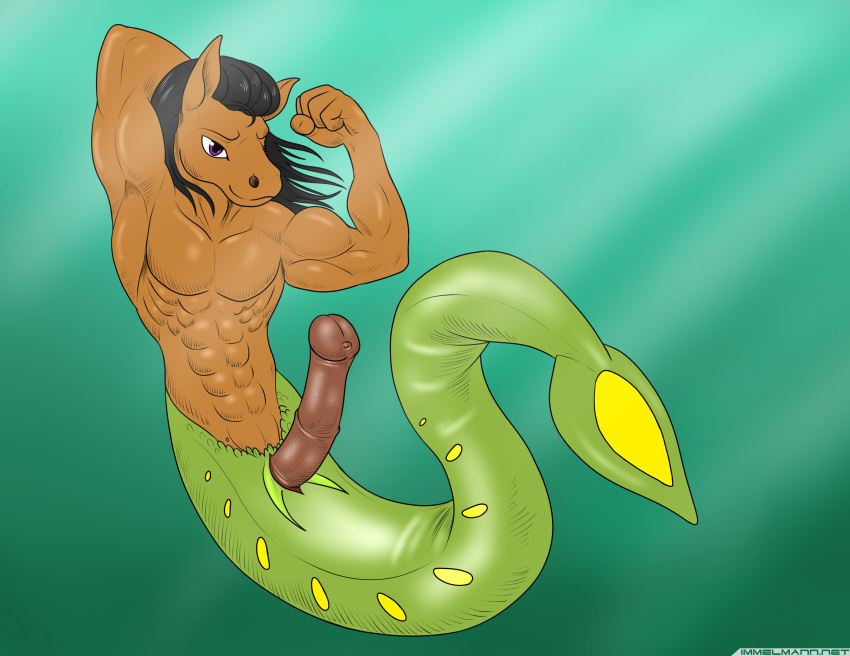 2015 aaron_(undertale) abs animal_genitalia armpits biceps equine fish full-length_portrait full_length horse horsecock hybrid immelmann male male_only mammal marine muscular pecs penis portrait solo standing undertale video_games