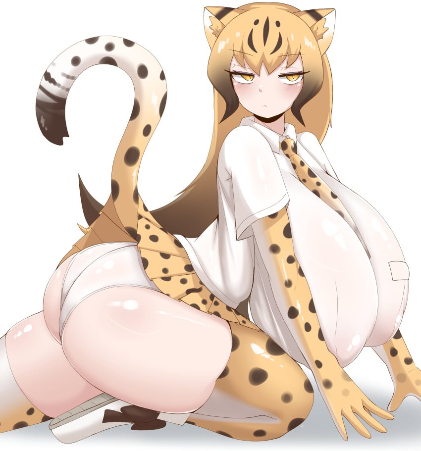 ass breasts_bigger_than_head cheetah_(kemono_friends) female fully_clothed huge_breasts kemono_friends massive_breasts sangchussam see-through