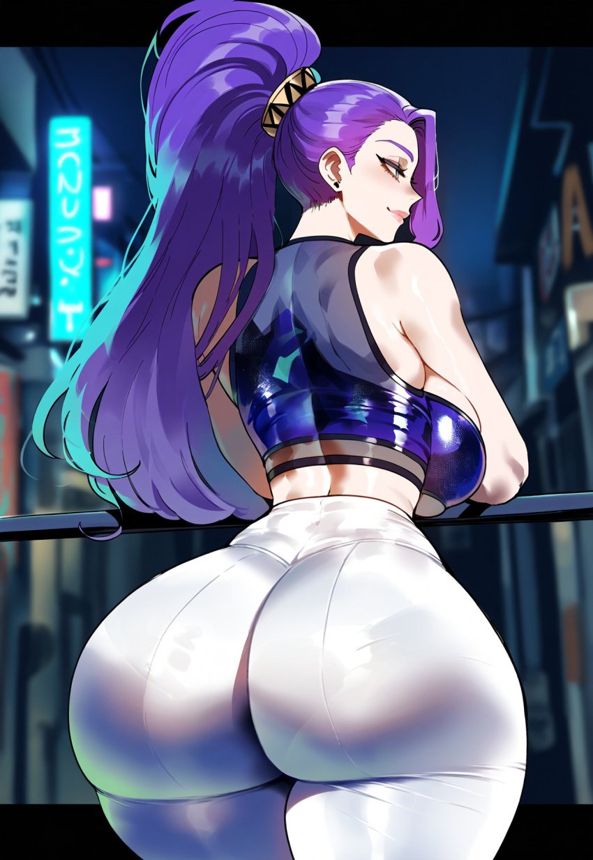 ai_generated alley ass ass_focus big_ass big_breasts big_butt big_thighs city curvy curvy_female curvy_figure dijiai focus from_behind hourglass_figure k/da_all_out_kai&#039;sa k/da_all_out_series k/da_series kai&#039;sa league_of_legends looking_away night nsfw ponytail purple_hair round_ass round_butt see-through standing thiccwithaq_(ai_style) thick thick_ass thick_butt thick_legs thick_thighs thighs wide_hips