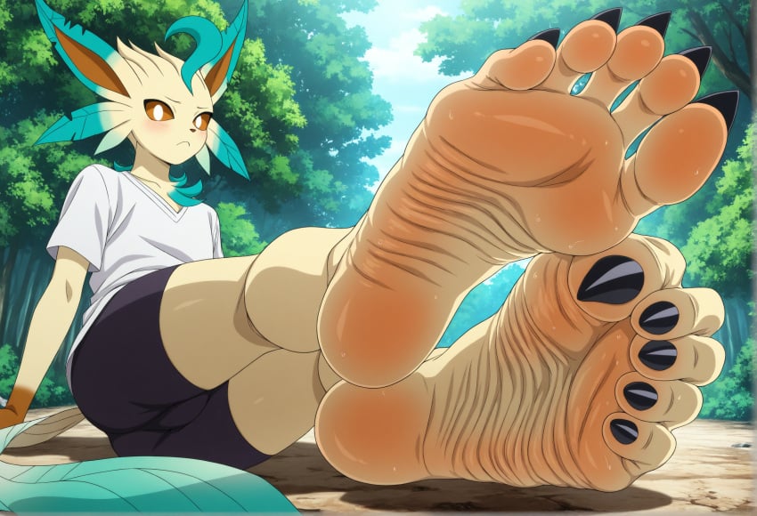 ai_generated anthro ass background barefoot beach black_toenails brown_eyes clothed curled_toes cute cute_face eeveelution eye_contact feet feet_focus feet_together foot_fetish forest fuealahomg furry green_fur happy high_resolution leggings legs lying lying_on_side nature nature_background pokemon pokemon_(creature) pokemon_(species) pov pov_eye_contact sexy sexy_pose showing_feet showing_soles shy soles solo solo_focus spread_toes thighs toenails toes wrinkled_soles yellow_body yellow_fur