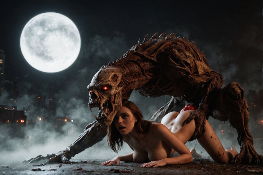 1boy 1girls ai_generated female_human female_human/male_feral female_human/male_monster feral_on_female feral_on_human full_moon interspecies interspecies_sex male_feral male_feral/female_human male_monster monster monster_on_female monster_on_human monster_penetrating noone3d petite slim slim_waist