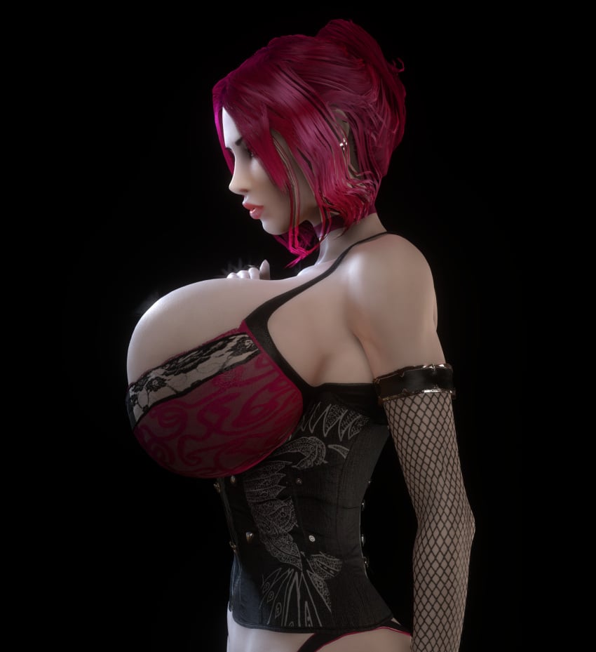 1girls 3d 3d_(artwork) alternate_breast_size areola_slip areolae areolae_slip black_background black_corset black_thighhighs bra breasts breasts_bigger_than_head breasts_bigger_than_torso choker cleavage clothed clothed_female corset female female_only gigantic_breasts huge_breasts humanoid humanoid_female humanoid_only lingerie lingerie_bra panties red_bra red_choker red_hair red_hair_female red_panties side_boob side_view skimpy skimpy_clothes solo solo_female thigh_highs thighs toreador_(vtm) upper_body vaako vampire vampire_girl vampire_the_masquerade vampire_the_masquerade_bloodlines velvet_velour world_of_darkness