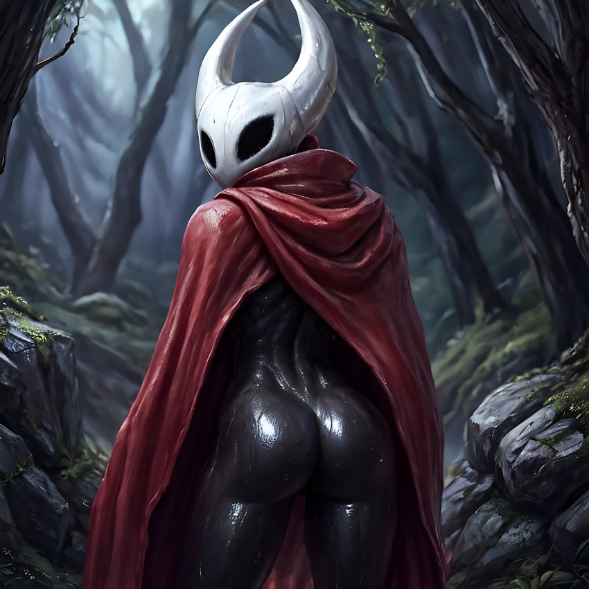 1:1 1girls 2d ai_generated anthro anthro_female anthro_focus anthro_only ass ass_focus bare_ass bare_back bare_legs black_body black_skin bug bug_girl casual casual_nudity cloak cloak_only dark_forest female female_anthro female_focus female_only forest hollow_knight hornet_(hollow_knight) jpg krostyx looking_at_viewer looking_back nude nude_anthro nude_female partially_clothed red_cloak shiny_skin solo solo_anthro solo_female solo_focus wet wet_body wet_skin white_head