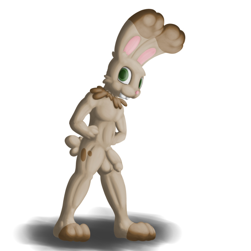 1boy anthro balls bunnelby flygon_(artist) fur lagomorph long_foreskin looking_at_viewer male male_only mammal nintendo nude penis pokemon posexe rabbit rodent simple_background solo uncut video_games white_background