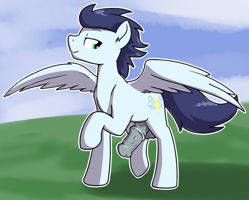 animal_genitalia balls blue_hair cutie_mark equine erection friendship_is_magic fur grey_penis hair half-closed_eyes horse horsecock looking_back male mammal my_little_pony penis pony smile soarin_(mlp) solo vein veiny_penis whatsapokemon white_fur wings wonderbolts_(mlp)