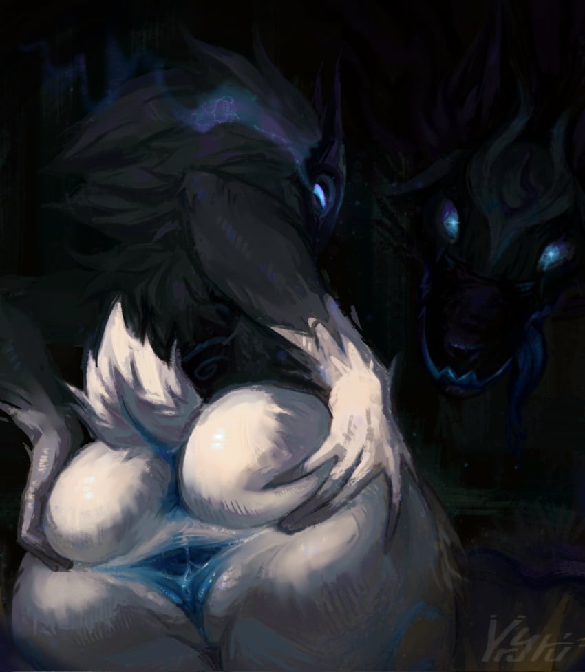 2d anthro ass ass_focus black_body black_fur blue_ass blue_eyes blue_pussy blush canine focus focus_on_ass focus_on_pussy forest fur furry glowing_eyes kindred lamb lamb_(league_of_legends) league_of_legends long_ears long_tongue mammal mask public pussy pussy_focus pussy_juice riot_games sheep short_tail spread_ass spread_pussy tongue_out white_body white_fur wolf wolf_(league_of_legends) yryrushkaa