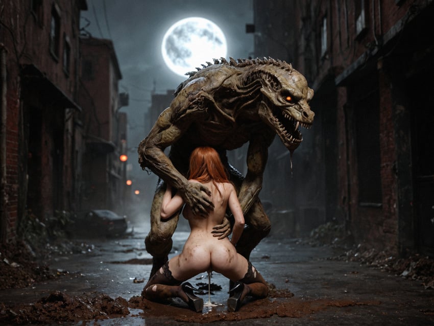 1boy 1girls ai_generated female_human female_human/male_feral female_human/male_monster feral_on_female feral_on_human full_moon interspecies interspecies_sex male_feral male_feral/female_human male_monster monster monster_on_female monster_on_human monster_penetrating noone3d petite slim slim_waist