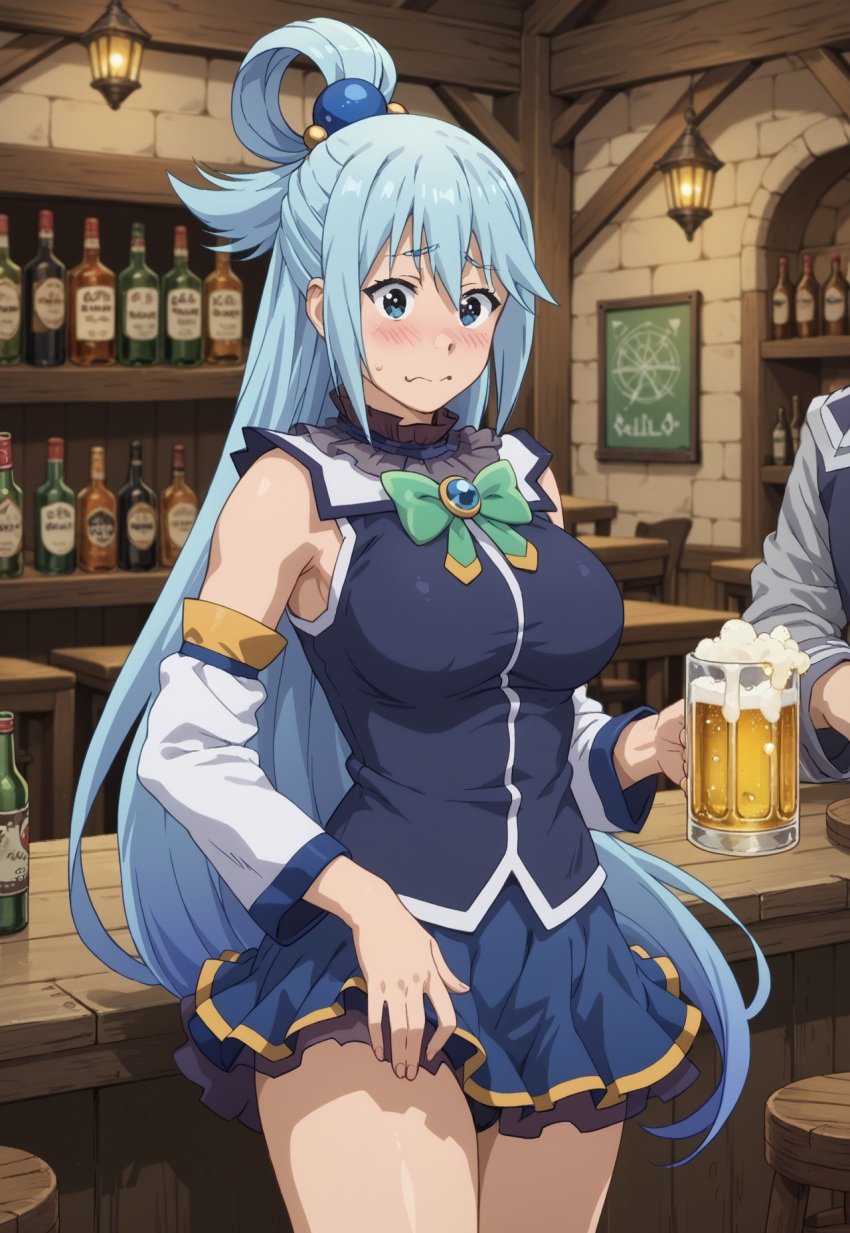 ai_generated aqua_(konosuba) aqua_eyes aqua_hair blue_eyes blue_hair clothed clothing echodantalian girl kono_subarashii_sekai_ni_shukufuku_wo! konosuba miniskirt story