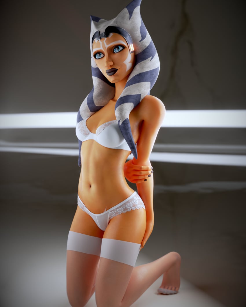 1girls 2025 3d 3d_(artwork) ahsoka_tano airress3d_(3d-modeller) alien alien_girl athletic_female blender blue_eyes bra clone_wars face_markings facial_markings female female_focus female_only hi_res highres lekku lekku_(anatomy) lingerie lingerie_bra lingerie_panties lucasfilm lydaz orange_body orange_skin panties petite petite_body petite_female pose posing presenting showing_off star_wars stockings togruta underwear watermark white_bra white_panties white_stockings