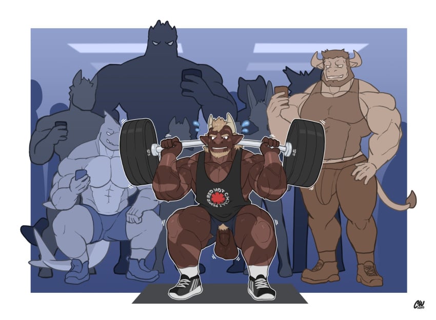 anthro balls bara big_penis bulge charcoalwaffle26 cwaffle exercise flaccid furry horns male male_only muscles muscular penis penis_out scalie weightlifting