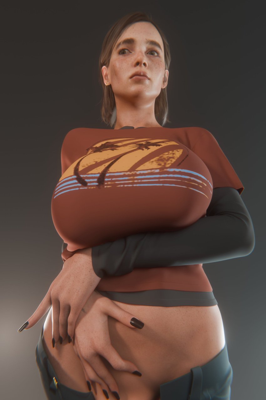 1girls 3d 3d_(artwork) belly big_breasts big_breasts black_fingernails breasts breasts brown_hair brown_hair brown_hair_female brunette_hair clothed clothed_female ellie_(the_last_of_us) female female_focus female_only light-skinned_female light_skin midriff solo solo_female solo_focus the_last_of_us the_last_of_us_2 tummy unbuttoned_pants