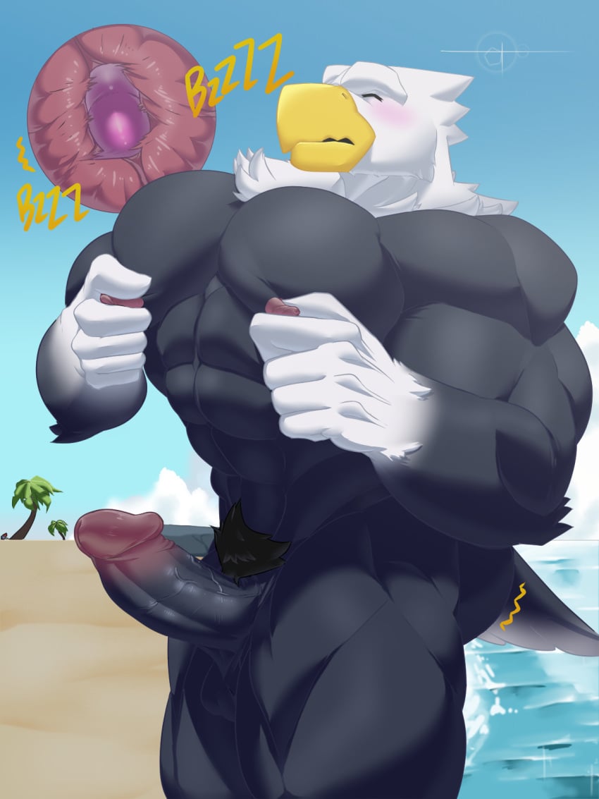 animal_crossing anthro apollo_(animal_crossing) avian balls bara big_penis bird boner charcoalwaffle26 cwaffle erection male male_only muscles muscular nintendo nude penis solo solo_male vibrator vibrator_in_ass