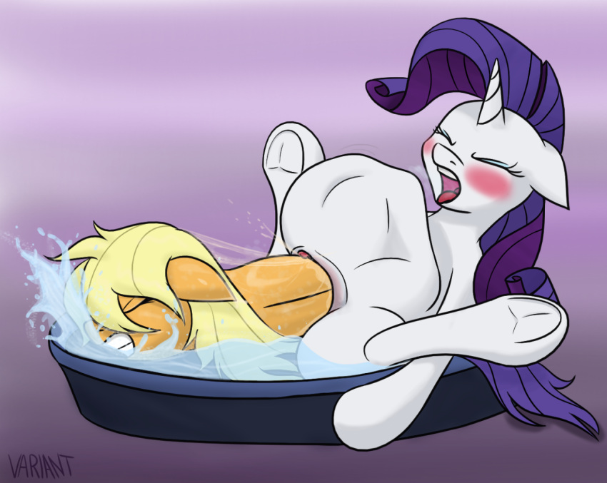 applejack_(mlp) bedpan earth_pony equine female feral friendship_is_magic horn horse mammal my_little_pony pony pussy rarity_(mlp) unbirthing unicorn variant vore