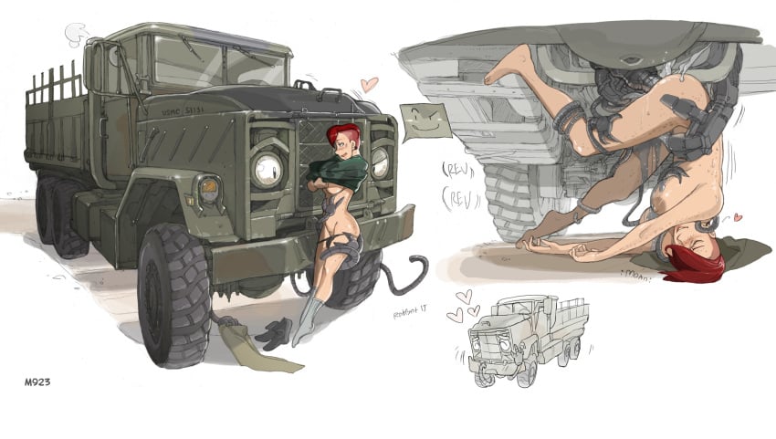 <3 big_dom_small_sub camo cum cum_inside dire_machine erection female freckles hair human interspecies larger_male living_machine love machine male mammal military penis ratbat red_hair robot sex size_difference straight truck usmc vehicle