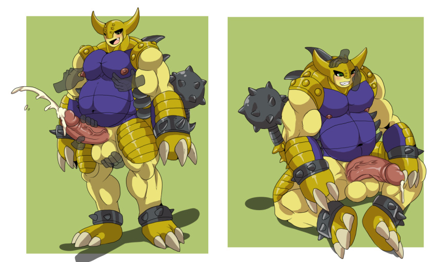 ankylomon anthro anthrofied armor arody ball_fondling balls blush border cum cumshot digimon digimon_(species) digimon_adventure_02 disembodied_hand dripping erection fondling front_view half-erect handjob humanoid_penis looking_pleasured male male_only multiple_images musclegut mutant-serpentina mutant_serpentina navel nipple_pinch nipples orgasm overweight pecs penis petting scalie sitting solo spikes standing translucent uncut vein veiny_penis