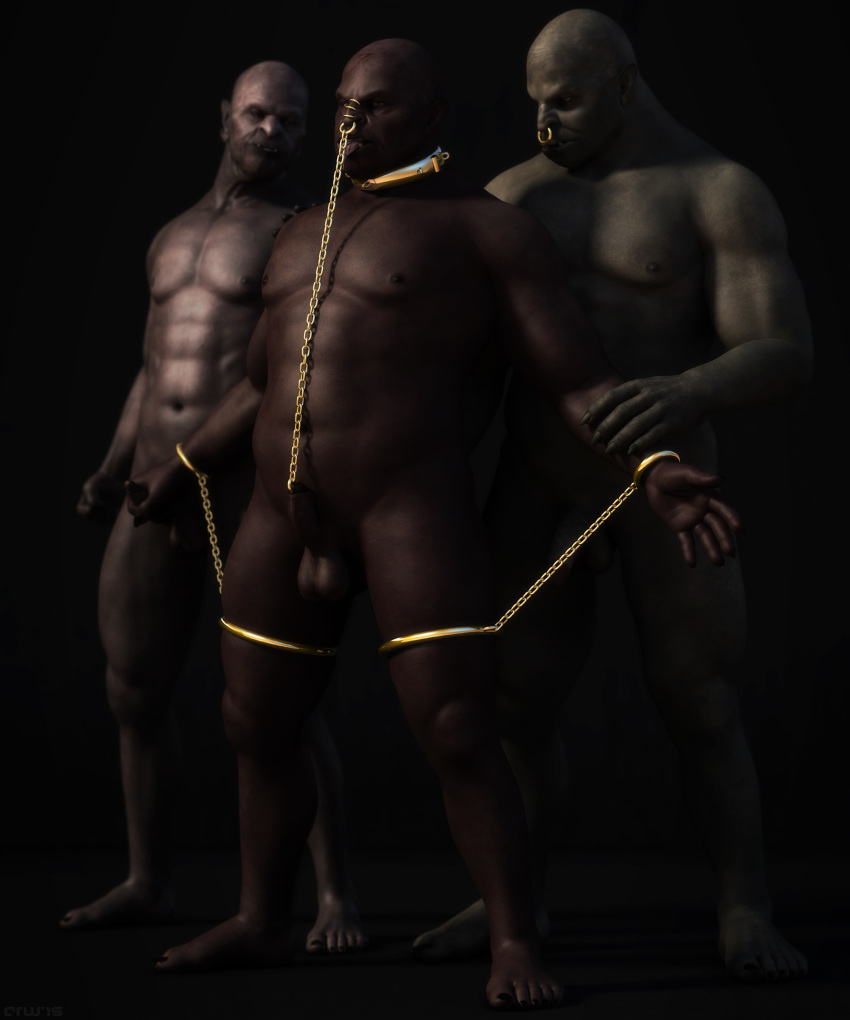 3d balls bondage bound chains cock_ring collar corwyn facial_piercing handcuffs humanoid male male_only nipples nose_piercing nose_ring nude orc penis piercing shackles