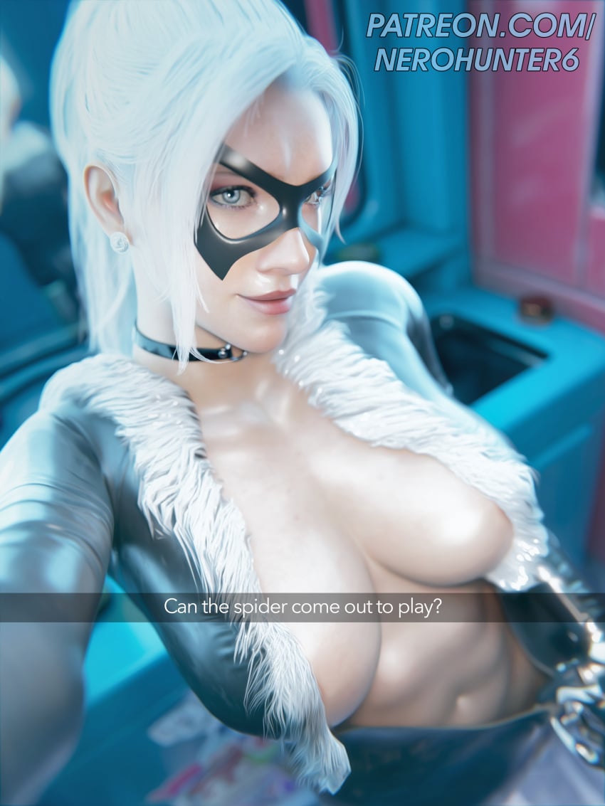 1girls 3d 3d_(artwork) belly big_breasts black_cat_(insomniac) black_cat_(marvel) blue_eyes bodysuit breasts bursting_breasts busty choker curvy curvy_female curvy_figure earrings english felicia_hardy female female_focus female_only gloves horny horny_female light-skinned_female light_skin looking_at_viewer marvel marvel_comics mask masked masked_female nails nerohunter6 open_bodysuit open_clothes picture ponytail red_lipstick seductive seductive_look shiny shiny_breasts shiny_skin showing_breasts skin_tight smile smiling smiling_at_viewer social_media solo solo_female solo_focus spider-man_(insomniac_series) spider-man_(ps4) spider-man_(series) spider-man_2_(ps5) teasing teasing_viewer text thick tight_clothes tight_clothing unzipped unzipped_pants voluptuous_female white_fur white_hair zipper zipper_down zipper_pull_tab