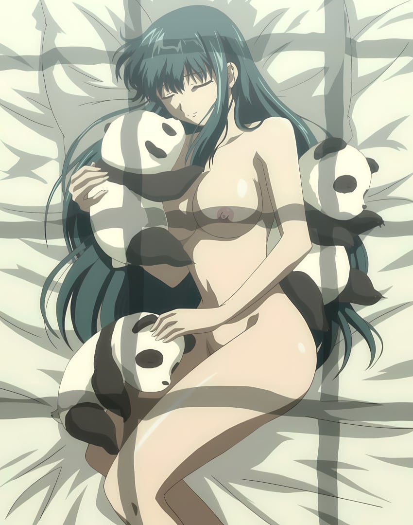 1girls bed bedroom big_breasts breasts busty closed_eyes female female_only highres kuonji_shinra large_breasts legs lying navel nipples nude sensual sleeping smile solo stitched stuffed_toy they_are_my_noble_masters thighs third-party_edit underwear underwear_only voluptuous