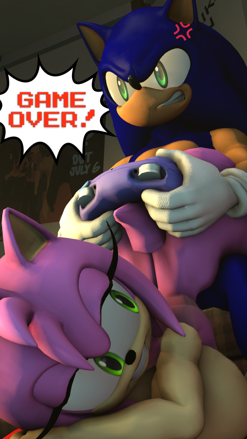 1boy 1girls amy_rose angry ass big_ass bluewyvern female game_controller gaming head_down_ass_up male sonic_(series) sonic_the_hedgehog sonic_the_hedgehog_(series)