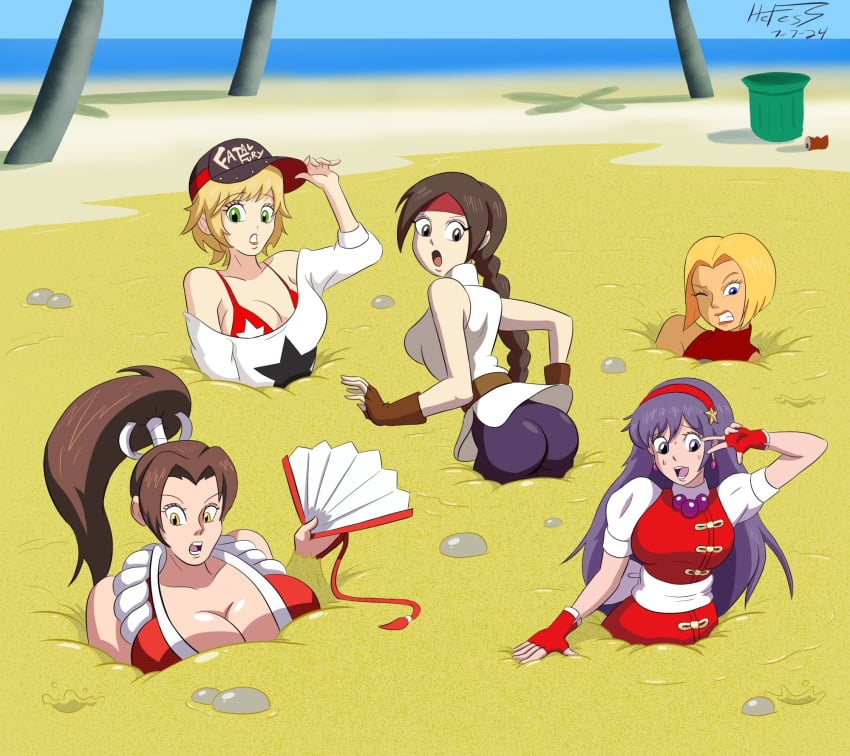 5girls alice_garnet_nakata ass athena_asamiya blue_mary breasts female female_only hefess king_of_fighters mai_shiranui mud quicksand snk yuri_sakazaki